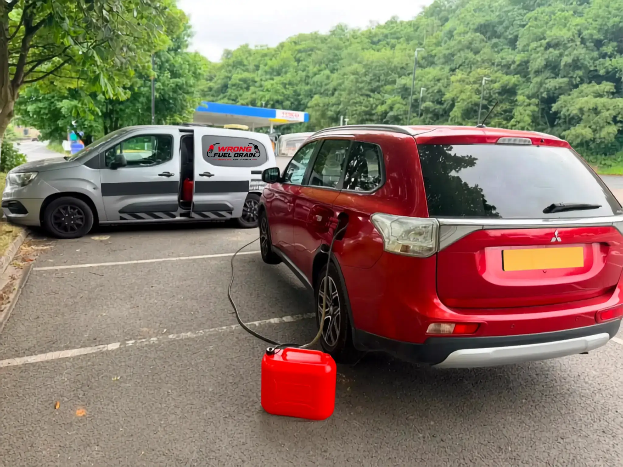 Diesel in petrol drain on a Mitsubishi Outlander at the forecourt